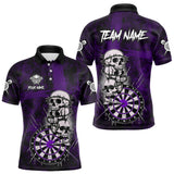 Maxcorners Custom Purple Grunge Barbed Wire Grey Skull Dartboard Men Darts Polo Shirt Dart Jerseys TU1711