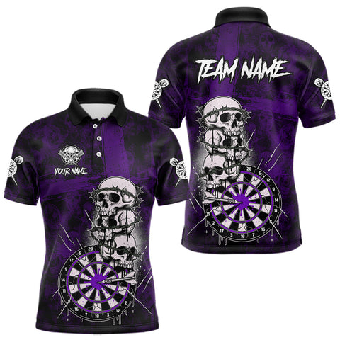 Maxcorners Custom Purple Grunge Barbed Wire Grey Skull Dartboard Men Darts Polo Shirt Dart Jerseys TU1711