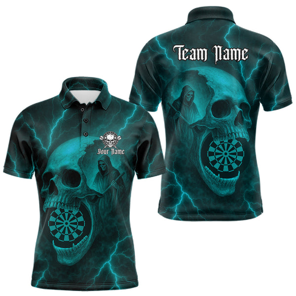 Maxcorners Custom Lightning Turquoise Grim Heaper Dartboard Men Dart Polo Shirt Skull Dart Team Jersey TU1509