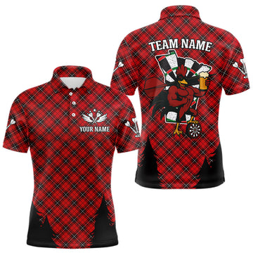 Maxcorners Custom Black And Red Rooster Funny Dart Polo Shirt For Men Outfits Dart Team Jersey LM1809
