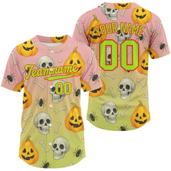 Maxcorners Custom Green Pink Funny Baseball Halloween T-Shirt For Men Hallow's Eve Baseball Shirts LM1809