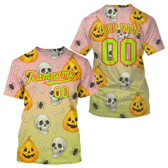 Maxcorners Custom Green Pink Funny Baseball Halloween T-Shirt For Men Hallow's Eve Baseball Shirts LM1809