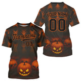 Maxcorners Custom Orange Halloween Pumpkin Baseball T-Shirt For Men Baseball Tournament Shirts LM1809