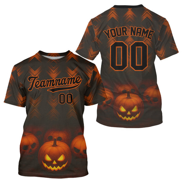 Maxcorners Custom Orange Halloween Pumpkin Baseball T-Shirt For Men Baseball Tournament Shirts LM1809