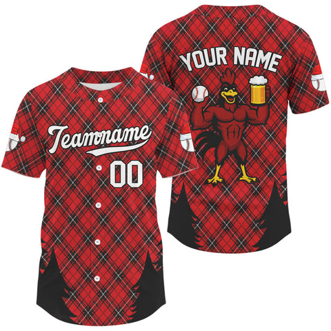 Maxcorners Custom Red Caro Funny Rooster Baseball Christmas Shirt For Men Xmas Funny Baseball Jerseys LM2509