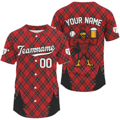 Maxcorners Custom Red Caro Funny Rooster Baseball Christmas Shirt For Men Xmas Funny Baseball Jerseys LM2509