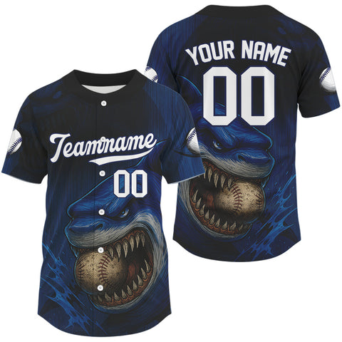 Maxcorners Custom Blue Funny Shark Baseball Ball Shirt For Men Horror Grunge Baseball Jerseys LM2509