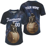 Maxcorners Custom Blue Galaxy Astronaut Baseball Shirt For Men Outfits Funny Baseball Jerseys LM2509