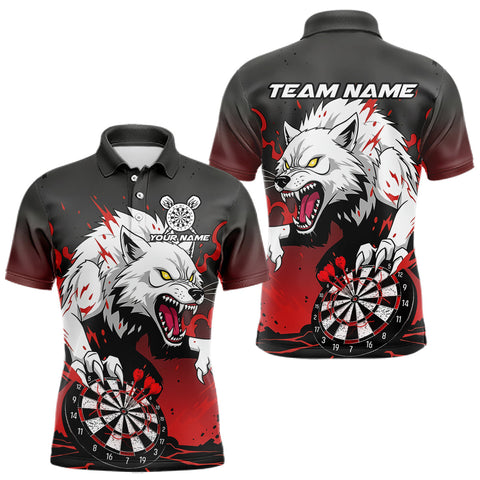 Maxcorners Custom Black & Red Horror Wolf 3D Dartboard Dart Men Polo Jerseys Dart Team Shirts TU2310