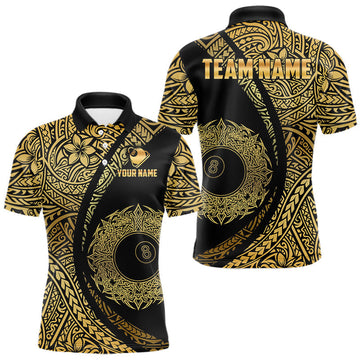 Maxcorners Black & Gold 8 Ball Crown Billiard Polo & 1/4 Zip Shirt For Men Custom Tribal Pool Team Jerseys LM2603