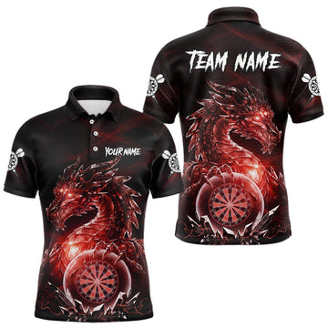 Maxcorners Red Dartboard Lightning Dragon Stone Custom Mens Polo Dart Shirt Dart Team Jerseys LM2603