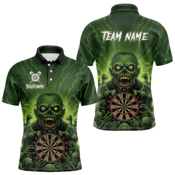 Maxcorners Custom Green Multi Zombie Grunge Dartboard Darts Polo Shirt For Men Skull Dart Jerseys LM2603
