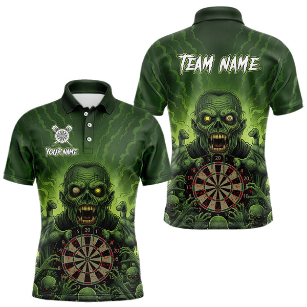 Maxcorners Custom Green Multi Zombie Grunge Dartboard Darts Polo Shirt For Men Skull Dart Jerseys TU0411
