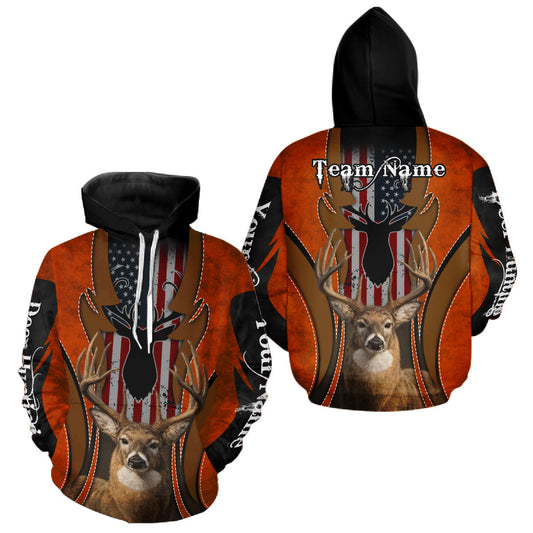 Maxcorners Personalized Orange US Flag Deer Hunting Shirts for Men - Custom Crew Hunting Outfit & Gifls LM2608