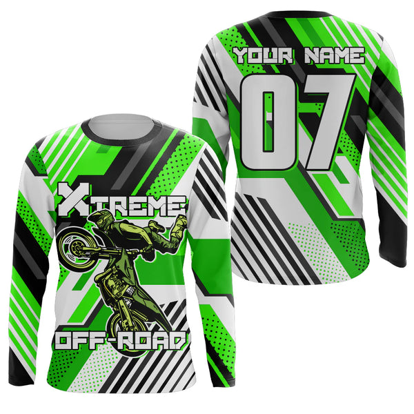 Custom Dirt Bike Jersey Green UPF30+ Youth Men Women Motocross Supercross Racing Shirt Extreme