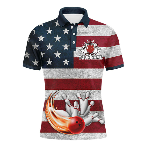 Maxcorners Bowling Ball & Pins American Flag Patriotic Customized Name And Team Name 3D Shirt