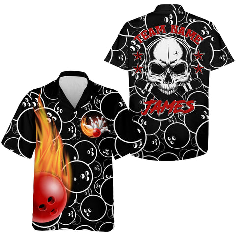 MaxCorners Bowling And Pins Skull Pins Black Bowlers  Customized Name, Team Name 3D Hawaiian Shirt