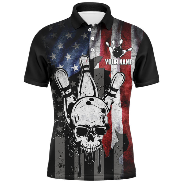 Maxcorners Skull Bowling American Flag Cool Bowler Customized Name And Team Name 3D Shirt