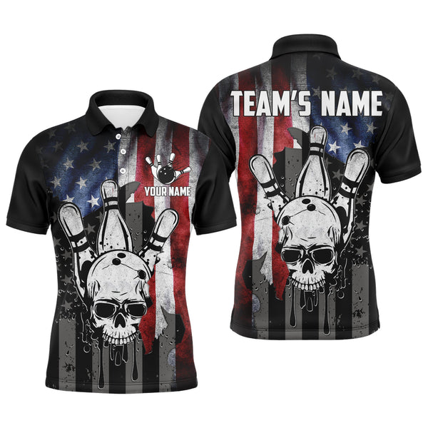 Maxcorners Skull Bowling American Flag Cool Bowler Customized Name And Team Name 3D Shirt