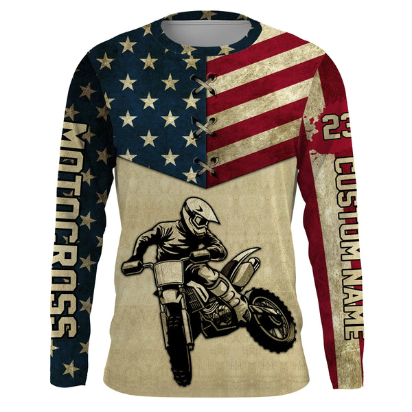 Personalized Motocross Racing Jersey UPF30+ UV Protection American Flag MotoX Dirt Bike Racewear