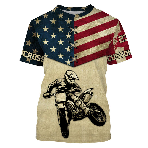 Personalized Motocross Racing Jersey UPF30+ UV Protection American Flag MotoX Dirt Bike Racewear