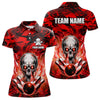 Maxcorners Personalized Red Flame Skull Bowling Jersey Camo Multicolor Polo Bowling Team