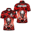Maxcorners Personalized Red Flame Skull Bowling Jersey Camo Multicolor Polo Bowling Team