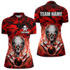 Maxcorners Personalized Red Flame Skull Bowling Jersey Camo Multicolor Polo Bowling Team