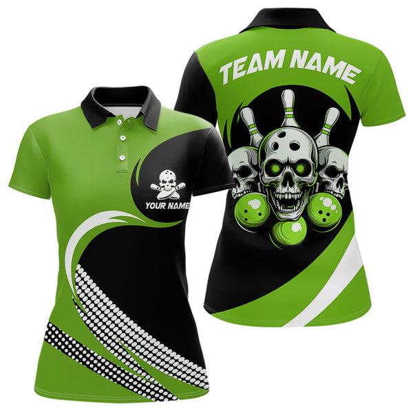 Maxcorners Custom Green Skull Bowling Shirt Polo Bowling Jersey for Men Women Bowling Outfit LM014