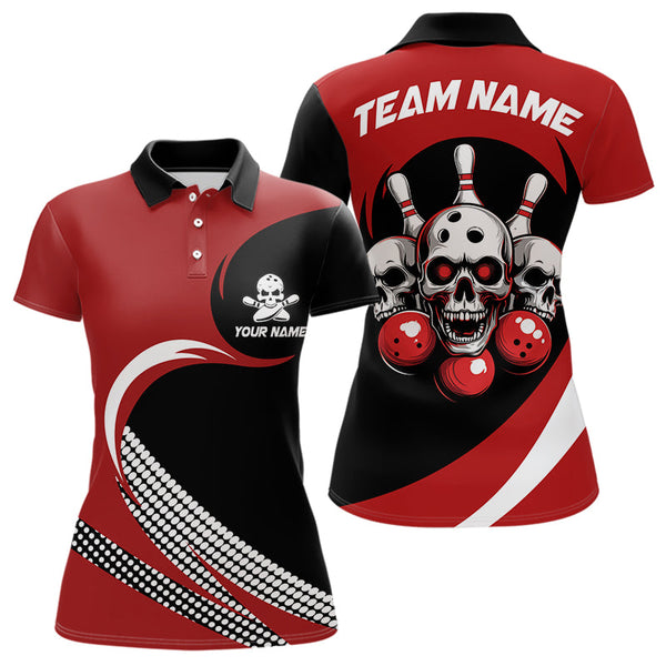Maxcorners Custom Red Skull Bowling Shirt Polo Bowling Jersey For Men Women Bowling Outfit Lm014
