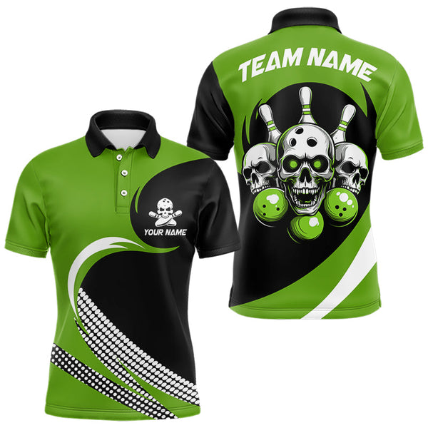 Maxcorners Custom Green Skull Bowling Shirt Polo Bowling Jersey for Men Women Bowling Outfit LM014