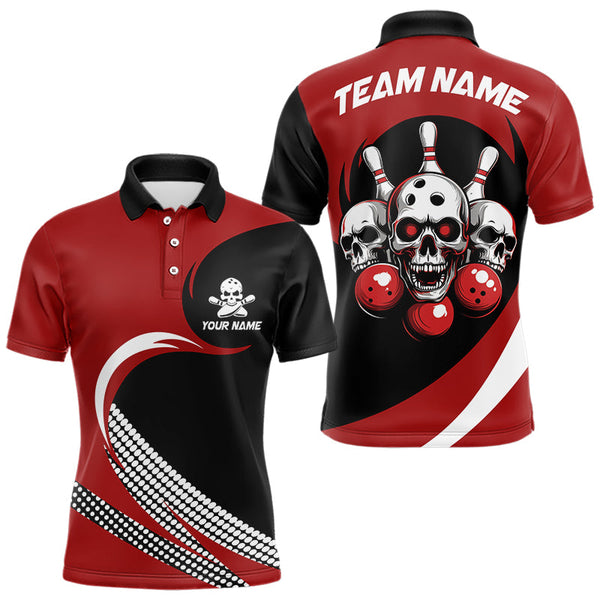 Maxcorners Custom Red Skull Bowling Shirt Polo Bowling Jersey For Men Women Bowling Outfit Lm014