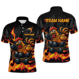 Maxcorners Personalized Chicken Bowling Shirt Orange Flame Bowling for Men Team League Polo & Quarter-Zip TU1407
