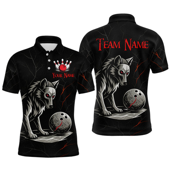 Maxcorners Wolf Bowling Shirt for Men Custom Bowling Team Jersey Black Polo & Quarter-Zip Bowling Unisex MT1607