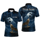 Maxcorners Custom Blue Bowling Shirt Wolf Bowling Team Jersey for Men Polo & 1/4 Zip Bowling Outfit TU1407