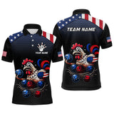 Maxcorners Custom American Flag Funny Chicken Bowling Team Jersey for Men Polo Bowling Shirt Unisex LM2110