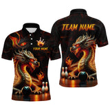 Maxcorners Orange & Black Flame Dragon Bowling Ball Pins Custom Bowling Polo Shirt Bowling Team Jersey