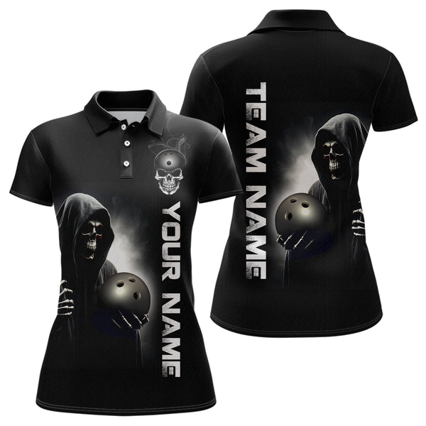 Maxcorners Custom Skull Bowling Shirts Unisex Polo Bowling Team Jersey Black Bowling League LM0803