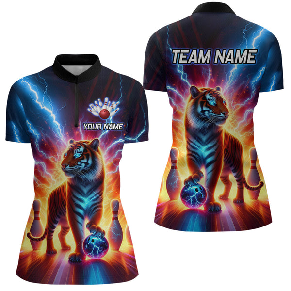 Maxcorners Custom Tiger Bowling Jersey Thunder Bowling Team Shirt Polo Bowling for Men Women