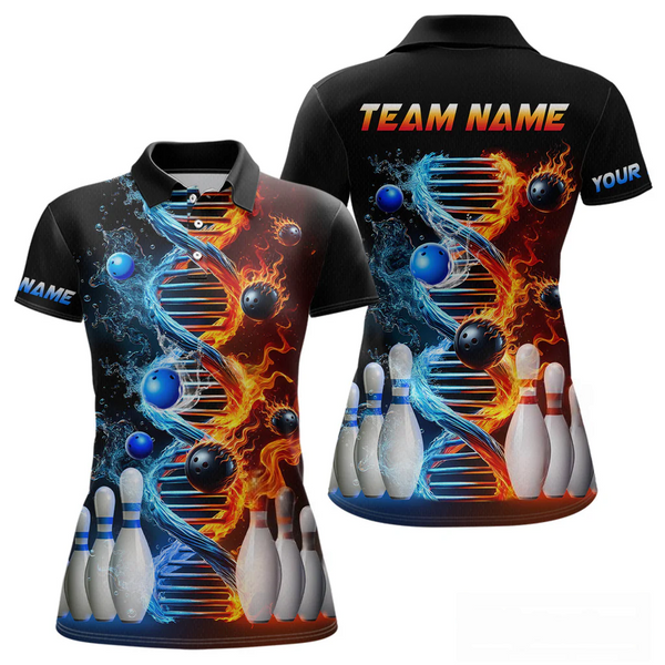 Maxcorners Custom Flame & Water DNA Bowling Shirt My DNA Polo Bowling Jersey for Men And Women LM014