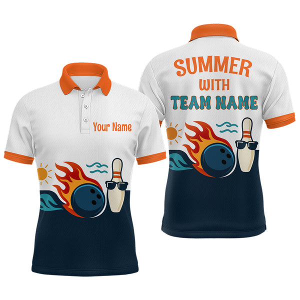 Maxcorners Personalized Flame Bowling Shirt Polo Bowling Summer with Team Name Gift for Bowlers TU0506