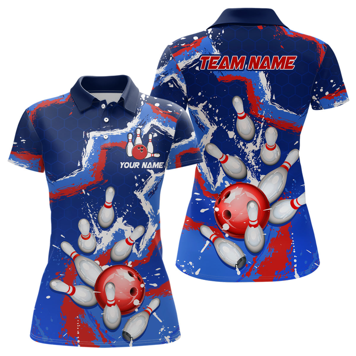 Maxcorners Blue Red White Bowling Jersey Customized Name 3D Shirt