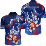 Maxcorners Blue Red White Bowling Jersey Customized Name 3D Shirt