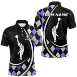 Maxcorners Purple Argyle Pattern Bowling Jersey for Men Custom Polo & 1/4-Zip Bowling Team Shirt Bowling Gift  MT1607