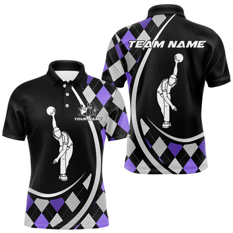 Maxcorners Purple Argyle Pattern Bowling Jersey for Men Custom Polo & 1/4-Zip Bowling Team Shirt Bowling Gift  MT1607