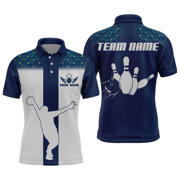 Maxcorners Biue Hexagon Patterrn Bowling Player Customized Name And Team Name 3D Shirt