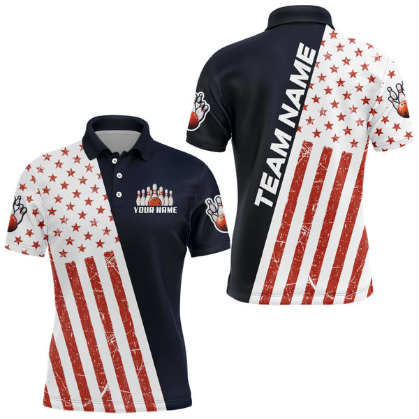 Maxcorners Custom Bowling Shirt American Flag Pattern For Men Personalized Bowling Jersey Bowling Team League Polo Shirt
