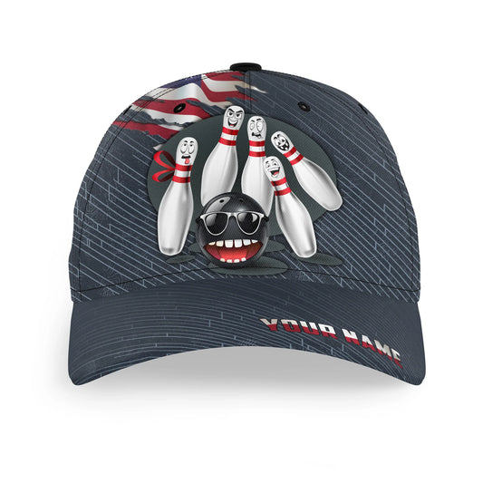 Macorners Personalized Bowling 3D Cap, Custom Bowling Hat for Men Women, Bowling Pin & Ball Cap with Name