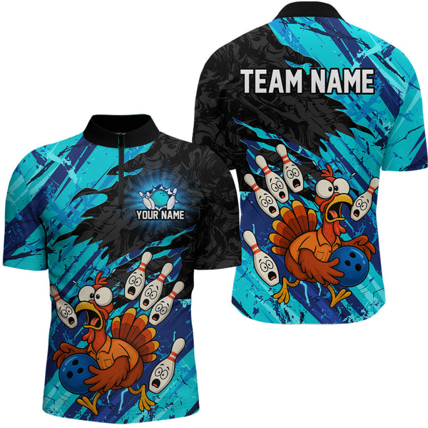 Maxcorners Custom Cyan Turkey Bowling Shirt Funny Ball Pin League Jersey for Men Polo Outfit LM0409