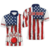 Maxcorners Red Bowling Ball USA Flag Customized Name And Team Name 3D Shirt